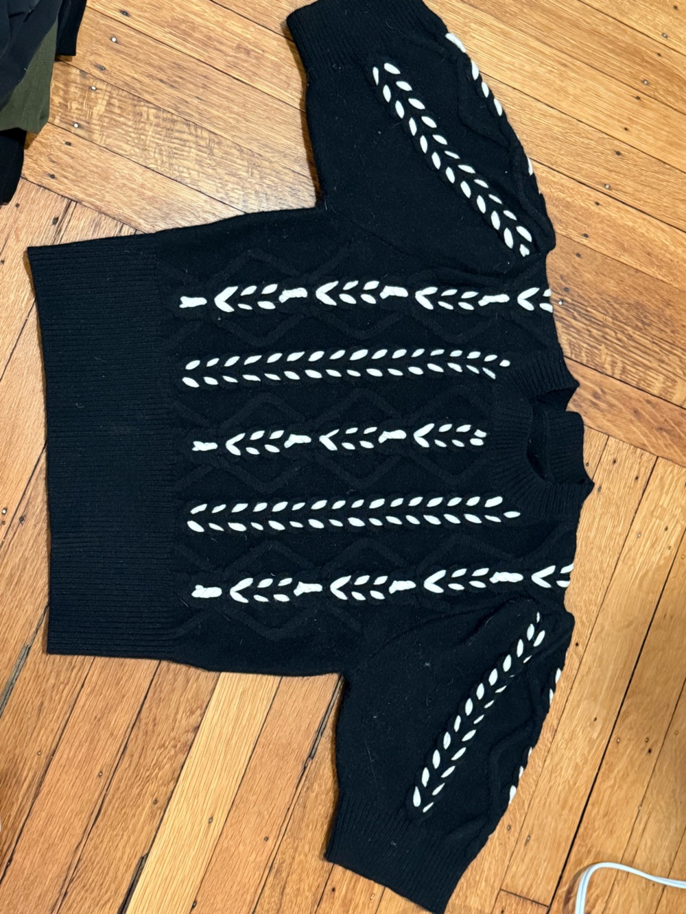 Commense Black Sweater with White Braided Accents